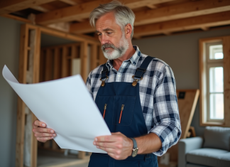 Artisan : Comment reconnaître un professionnel qualifié pour vos travaux ? Artisan homme examine plans de rénovation dans un chantier intérieur