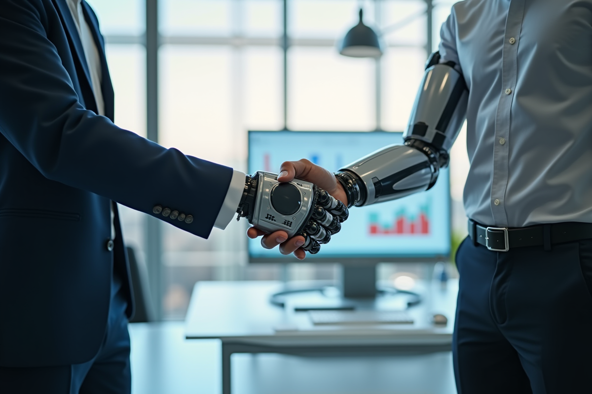 Bras robotique serrant la main d