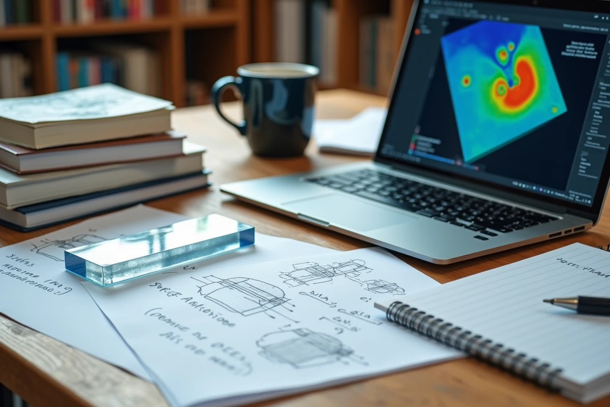 Bureau d'ingénierie avec logiciel de simulation CFD et notes sur le chorus hydrodynamique