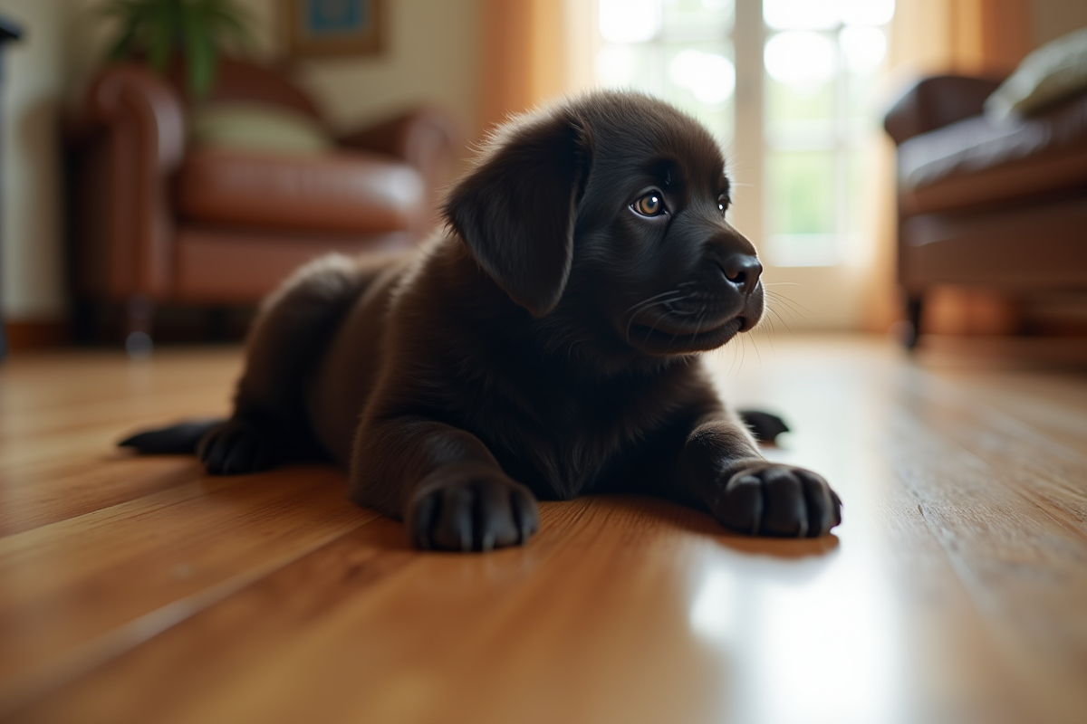 Chiot Newfoundland curieux à l