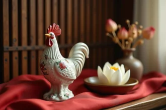 Figurine de coq en céramique chinoise décorée, symbole du signe astrologique du Coq de l'année 1993