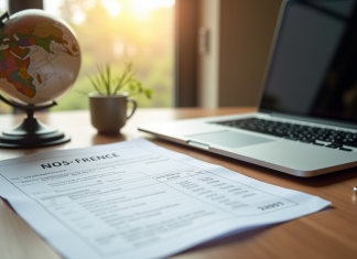 Revenus mondiaux : obligation en France ou pas ? Document fiscal français sur un bureau en bois avec globe et ordinateur