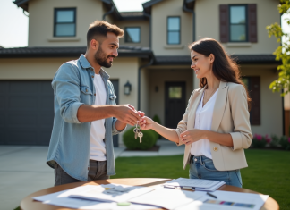 Vente entre particuliers : les raisons de l’échec à éviter en 2025 Deux personnes échangeant des clés devant une maison moderne