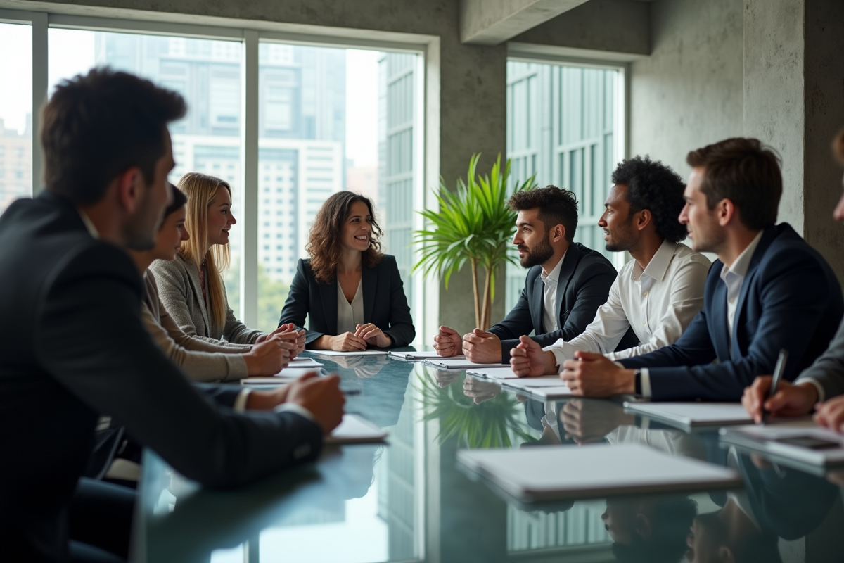Groupe diversifie de professionnels en réunion de travail