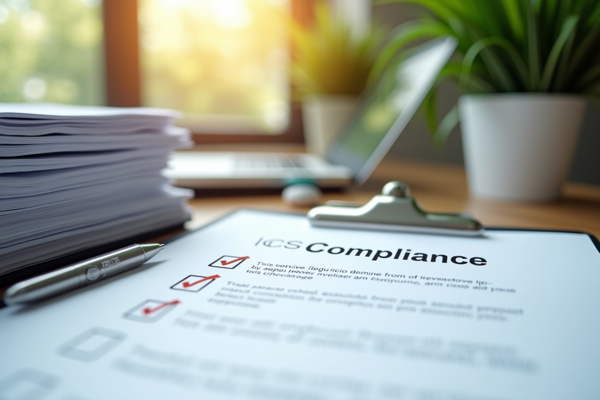 Espace de travail organisé avec documents et checklist RCS