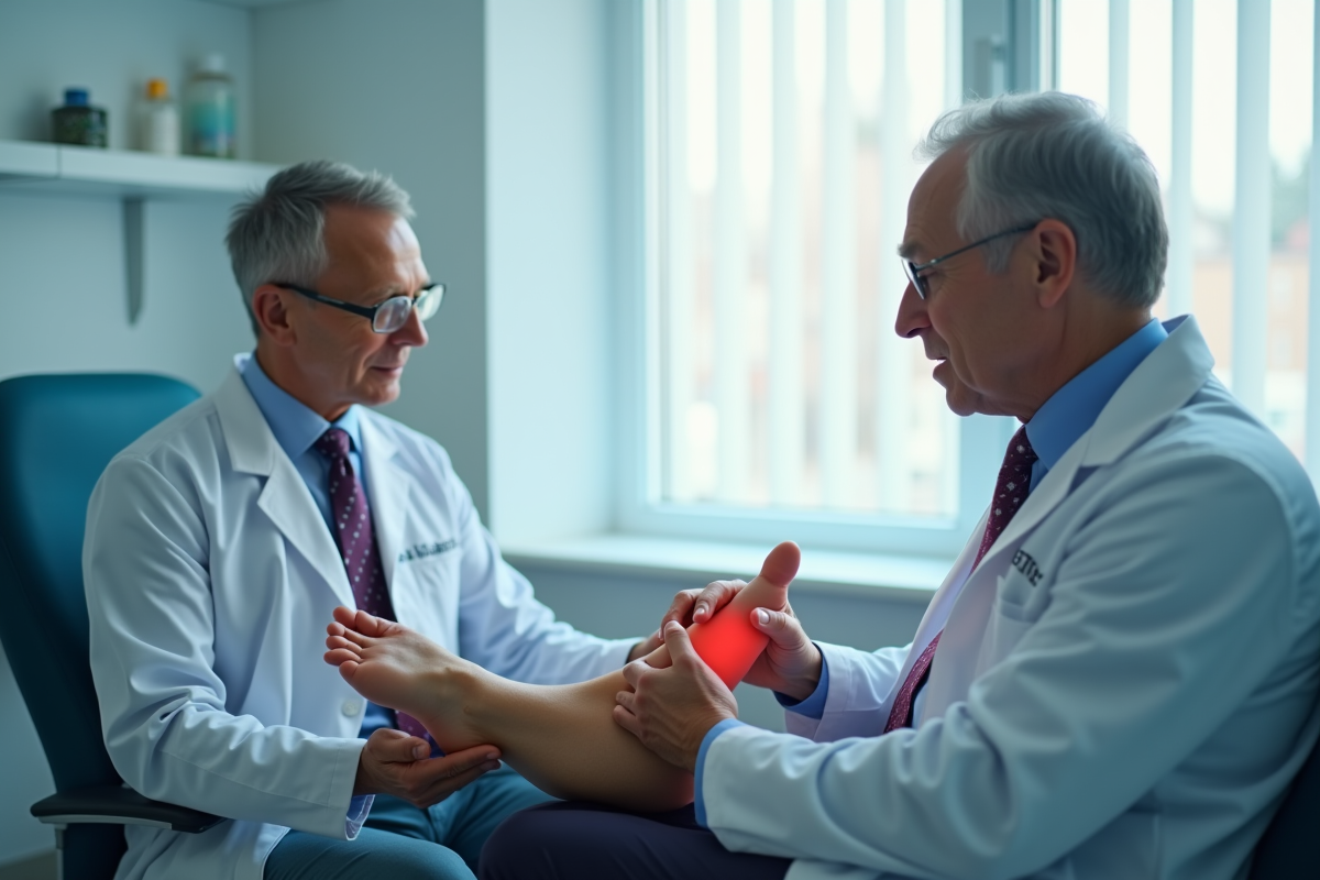 Medecin examinant le pied du patient en clinique