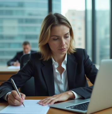 Importance du numérique : l’impact sur notre société moderne Femme d'affaires concentrée au bureau avec ordinateur