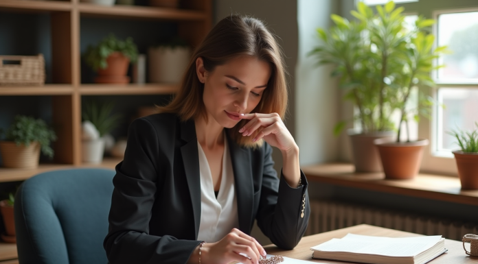 Femme en bureau créatif compare bijoux faits main