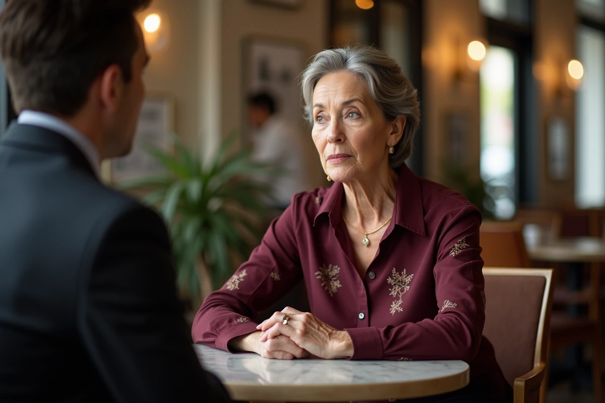 Femme en consultation avec un voyant dans un café cherchant à éviter les arnaques