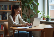 Femme en jeans et pull examine ses dépenses mensuelles