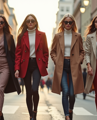 Quatre femmes mode marchant dans une ville cosmopolite