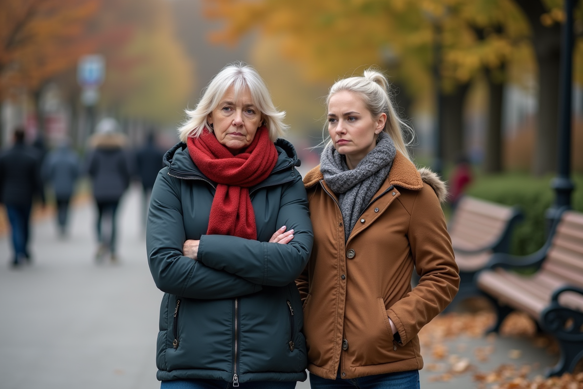 Femme et fille dans un parc urbain en automne