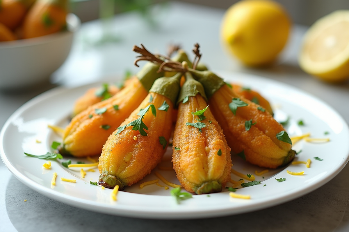 Fleurs de zucchini farcies et garnies d