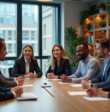 Stratégies de développement d’un pays : comment les mettre en oeuvre pour le succès économique ? Groupe de professionnels en réunion dans un bureau moderne