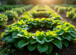 Comment cultiver des légumes en E dans votre potager ? Jardin potager en forme de E vu du dessus au matin
