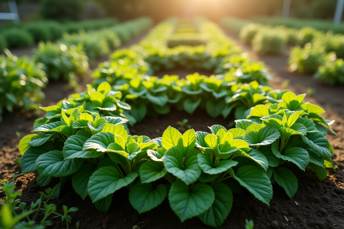 jardin-vegetal-e-shape Jardin potager en forme de E vu du dessus au matin