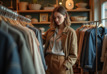 Vêtements d’occasion : faut-il éviter ? Conseils mode éco-responsable Jeune femme inspectant des vêtements vintage en boutique