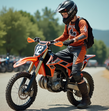 Choisir une moto cross 150 cm³ : les critères essentiels Jeune homme en équipement motocross examine un vélo 150cc