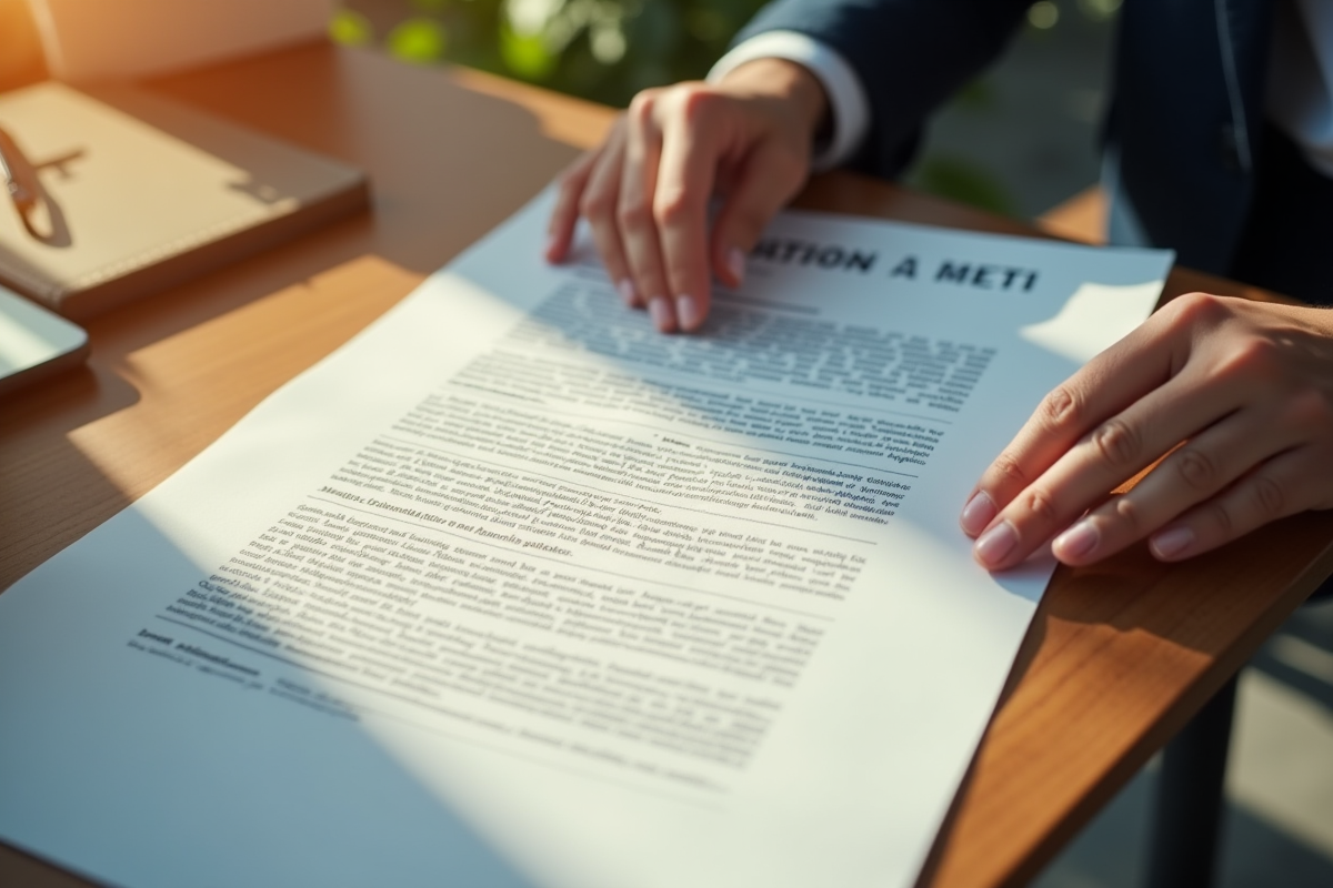 Main tenant un document officiel sur une table en bois