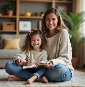 Valeurs d’une mère : définition, influences et importance dans l’éducation Femme et fille dessinant dans le salon chaleureux