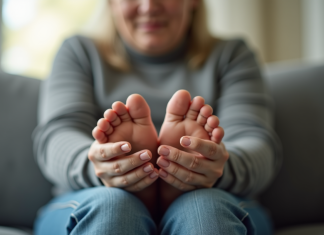 Personne massant doucement ses pieds au salon