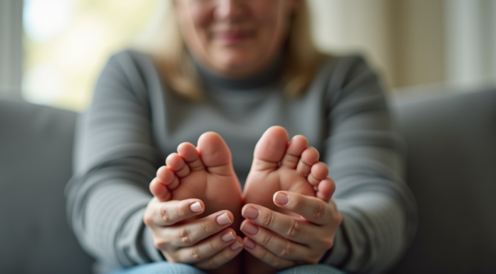 Personne massant doucement ses pieds au salon