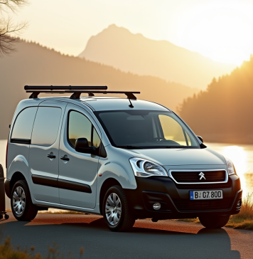 L’efficacité du van Peugeot Partner Tepee pour les voyages de longue distance Véhicule Peugeot Partner Tepee au bord du lac au matin