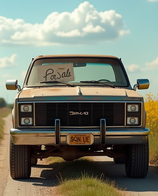 Pick-up 4x4 d'occasion garé en campagne ensoleillée
