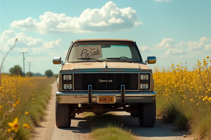 Pick-up 4x4 d'occasion garé en campagne ensoleillée
