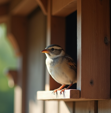 Rougeau perché à l'entrée d'une protection en bois