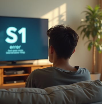 Salon lumineux avec un homme devant un écran affichant erreur S1