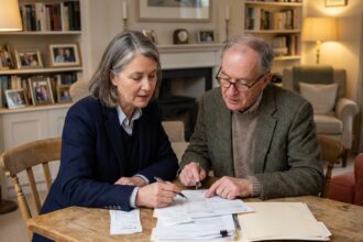 Famille réunie autour d'une table pour discuter de succession