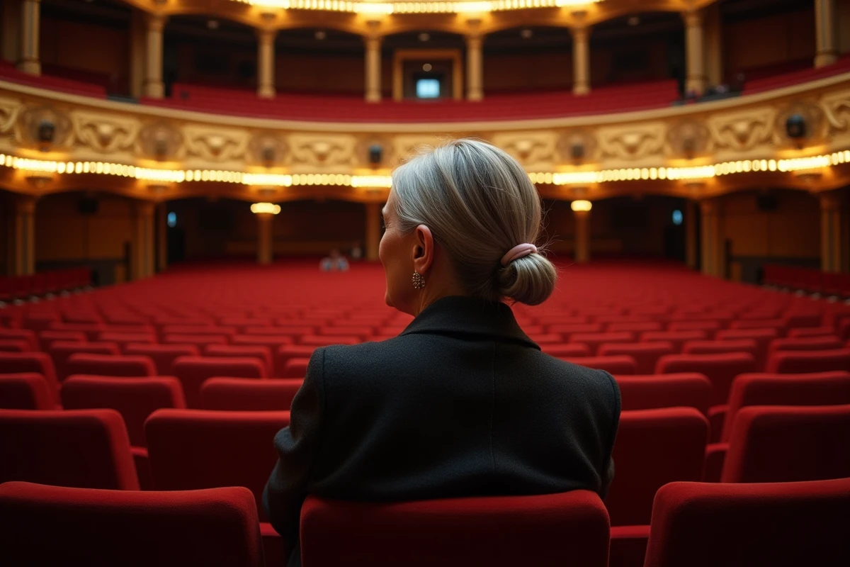 Femme âgée assise dans le balcon du théâtre Mogador
