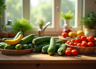 Fruits et légumes en Z : pourquoi les intégrer à votre alimentation Table en bois avec légumes frais et fruits jujubes