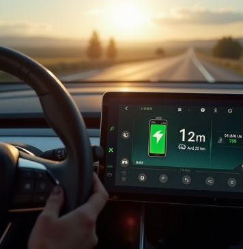 Combien de kilomètres pour recharger une batterie : une question de taille Tableau de bord d'une voiture électrique avec indicateur de charge