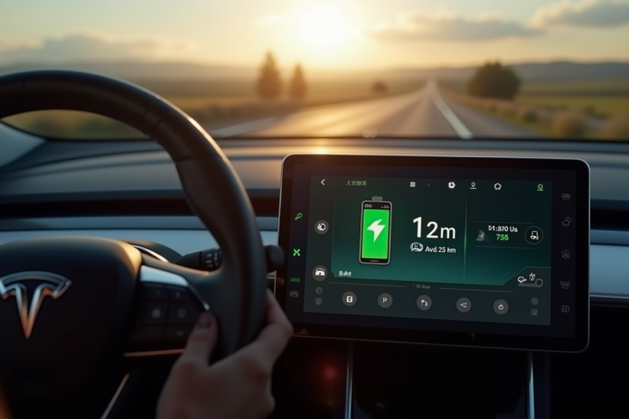 Tableau de bord d'une voiture électrique avec indicateur de charge