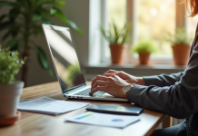 Professionnel travaillant à domicile avec fiche de paie et bonus