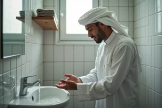 Homme effectuant le wudu avant la prière dans une mosquée de Nantes